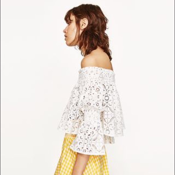 NWT Zara White Lace Off the Shoulder Crop Top - Picture 2 of 2